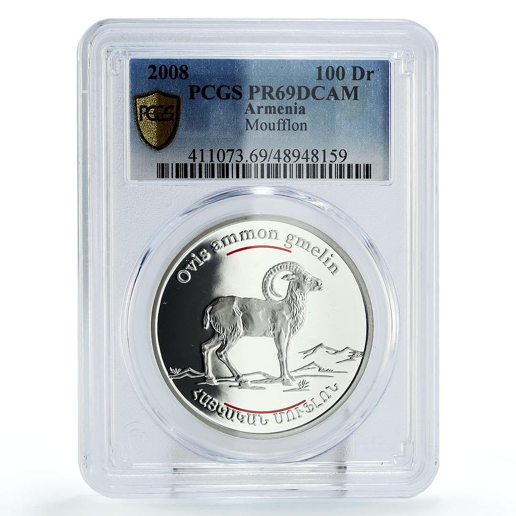 Armenia 100 dram Conservation Red Book Moufflon Fauna PR69 PCGS silver coin 2008