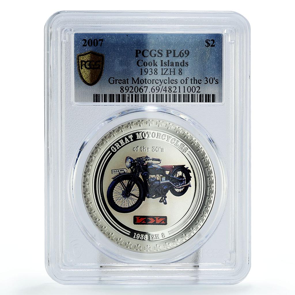 Cook Islands 2 dollars Motorcycles Motorbikes IZH 8 PL69 PCGS silver coin 2007