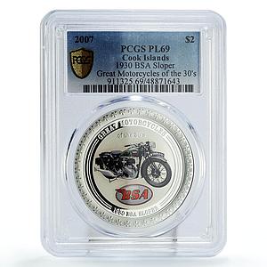 Cook Islands 2 dollars Motorcycles Motorbikes BSA Sloper PL69 PCGS Ag coin 2007