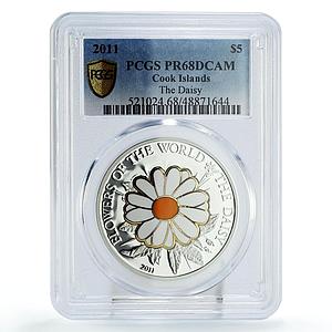 Cook Islands 5 dollars World Flowers Daisy Flora PR68 PCGS silver coin 2011