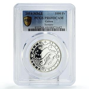 Gabon 1000 francs Zodiac Signs Scorpio PR69 PCGS silver coin 2014