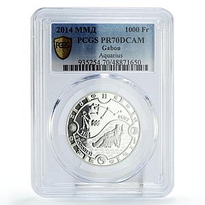Gabon 1000 francs Zodiac Signs Aquarius PR70 PCGS silver coin 2014