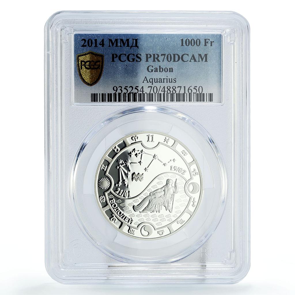 Gabon 1000 francs Zodiac Signs Aquarius PR70 PCGS silver coin 2014
