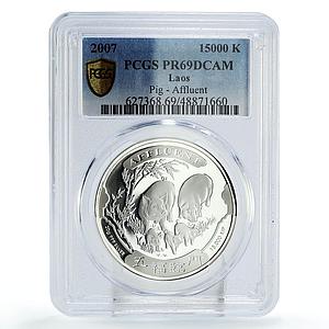 Laos 15000 kip Lunar Year of the Pig Affluent PR69 PCGS silver coin 2007