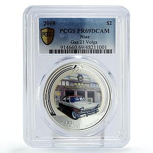 Niue 2 dollars USSR GAZ Automobiles Cars 21 Volga PR69 PCGS silver coin 2008
