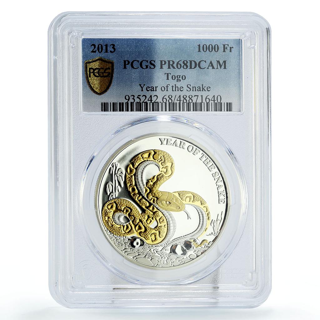 Togo 1000 francs Lunar Calendar Year of the Snake PR68 PCGS silver coin 2013