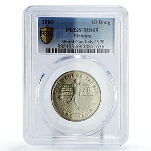 Vietnam 10 dong Football World Cup in Italy Player MS69 PCGS CuNi coin 1989