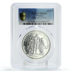 France 10 francs Freedom Equality Fraternity Gad-813 MS69 PCGS silver coin 1973