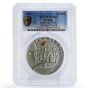 Belarus 20 rubles Fairy Tales Alice Looking Glass MS68 PCGS silver coin 2007