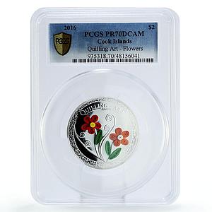 Cook Islands 2 dollars Crafts Quilling Art Flowers PR70 PCGS silver coin 2016