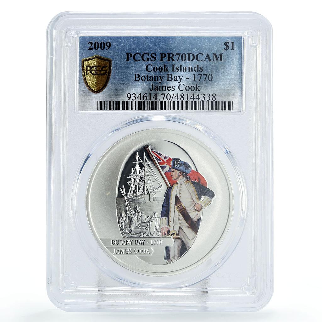 Cook Islands 1 dollar James Cook Botany Bay Ship PR70 PCGS silver coin 2009