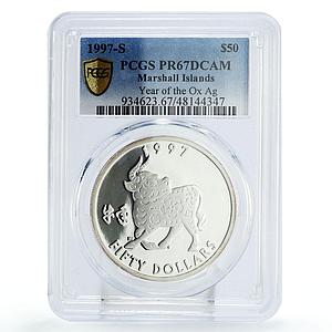 Marshall Islands 50 dollars Lunar Year of the Ox PR67 PCGS silver coin 1997