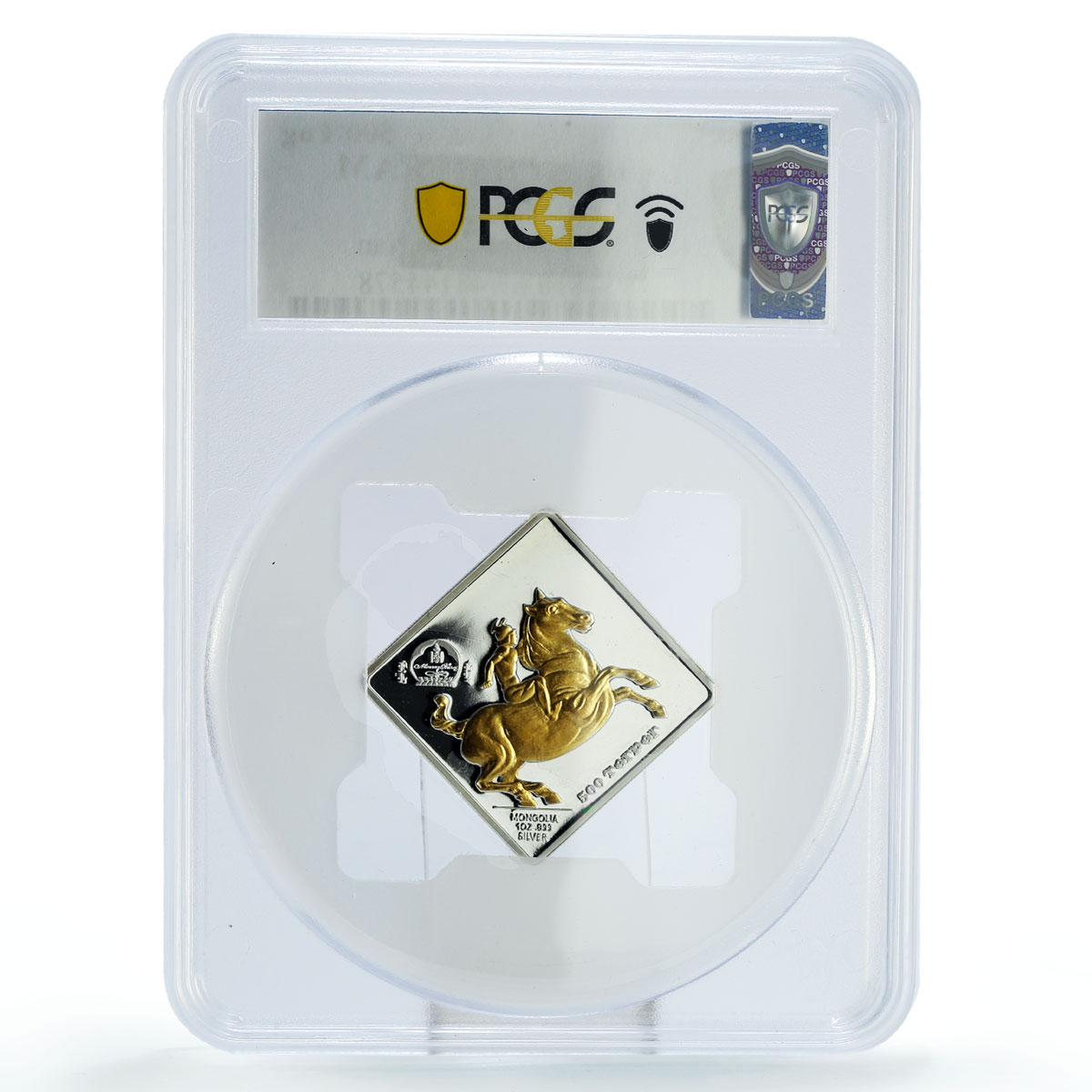 Mongolia 500 togrog Da Vinci Art Equestrian Gilt PR67 PCGS silver coin 2005