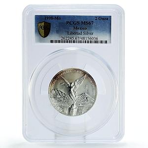 Mexico 2 onzas Libertad Angel of Independence MS67 PCGS silver coin 1998