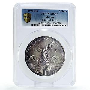 Mexico 5 onzas Libertad Angel of Independence MS67 PCGS silver coin 1996