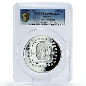 Mexico 10 pesos Precolombina Cabeza Olmeca Head PR69 PCGS 5 oz silver coin 1996