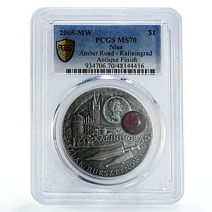 Niue 1 dollar Amber Routes Roads Kaliningrad Castle MS70 PCGS silver coin 2008