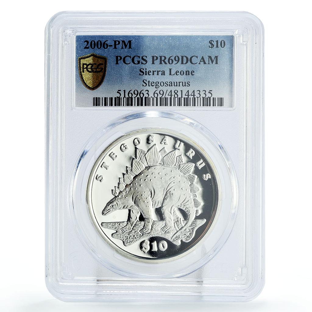 Sierra Leone 10 dollars Stegosaurs Dinosaurs Fauna PR69 PCGS silver coin 2006