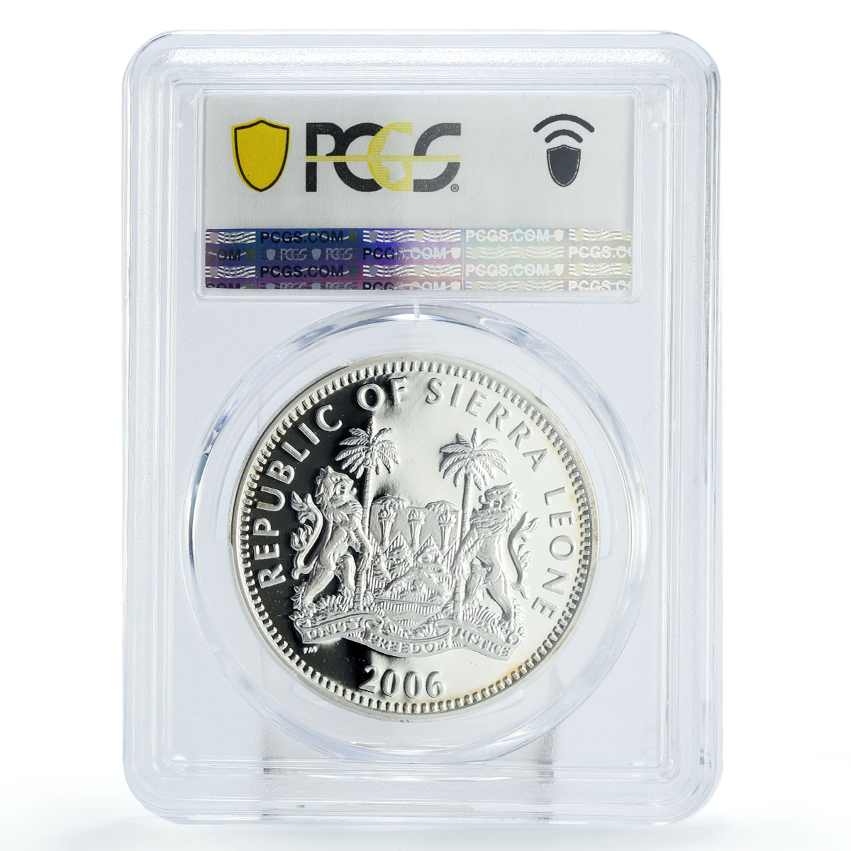 Sierra Leone 10 dollars Brontosaurus Dinosaurs Fauna PR69 PCGS silver coin 2006