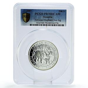 Somalia 200 shillings African Wildlife Elephant PR70 PCGS 2 oz silver coin 2007