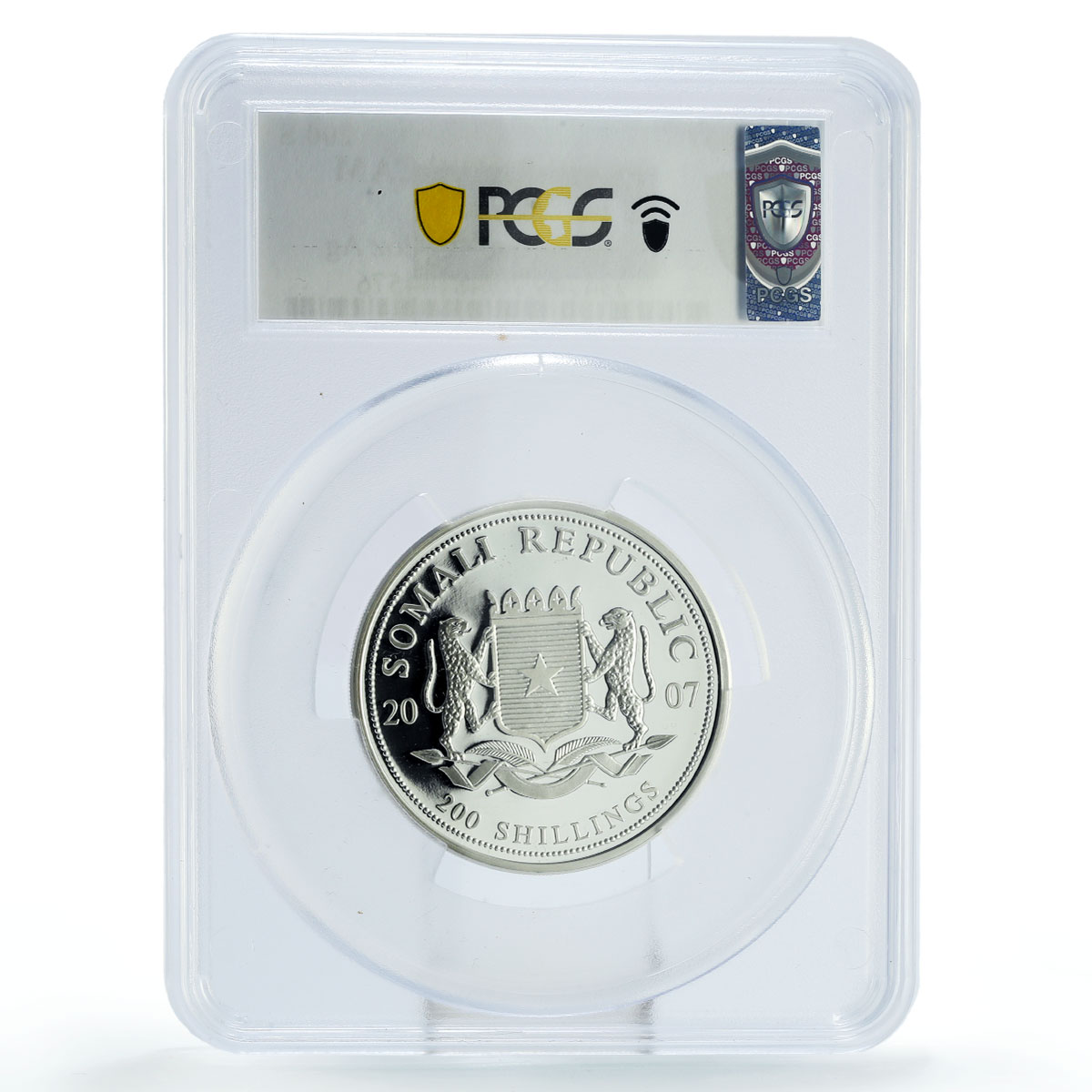 Somalia 200 shillings African Wildlife Elephant PR70 PCGS 2 oz silver coin 2007