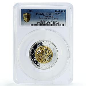 Tanzania 1000 shillings Time History Mechanical Clock PR64 PCGS silver coin 2015