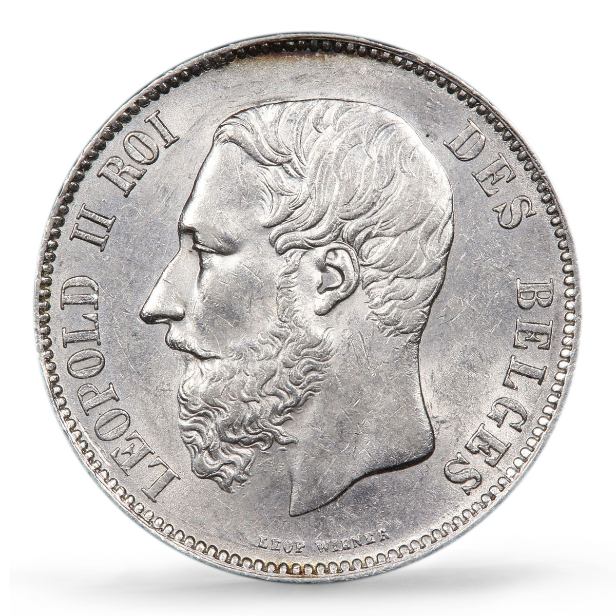 Belgium 5 francs Republic Coinage King Leopold II AU58 PCGS silver coin 1870