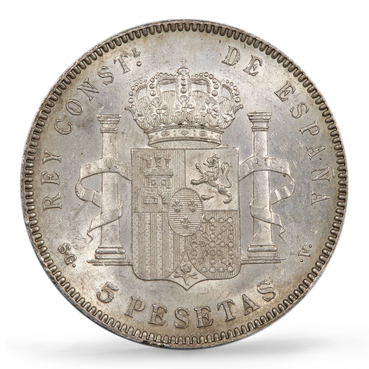 Spain 5 pesetas Regular Coinage Child Alfonso KM-707 MS62 PCGS silver coin 1899