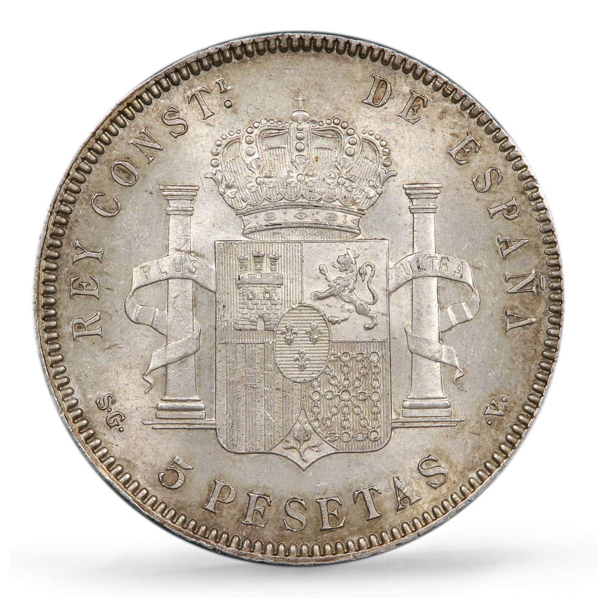 Spain 5 pesetas Regular Coinage Child Alfonso KM-707 MS63 PCGS silver coin 1899