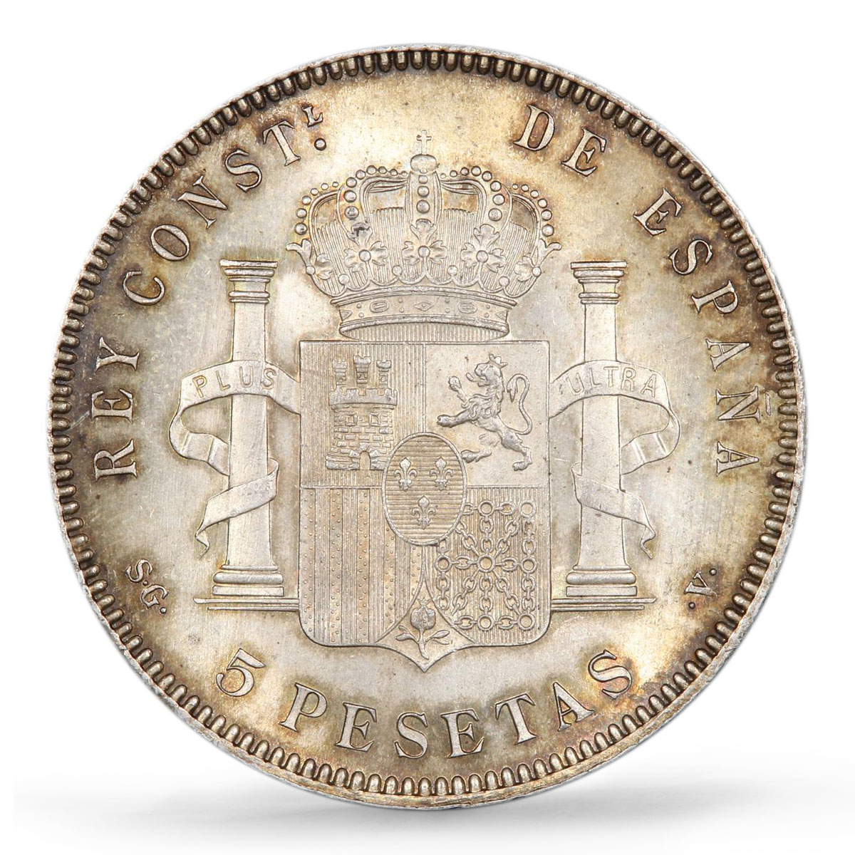 Spain 5 pesetas Regular Coinage Child Alfonso KM-707 MS64 PCGS silver coin 1899