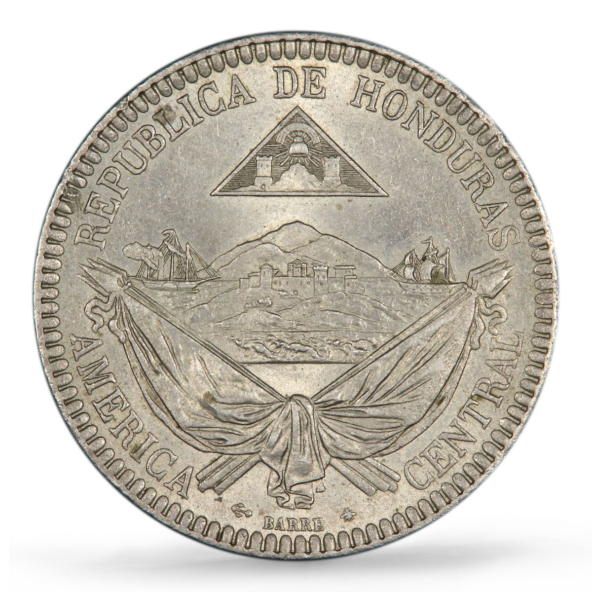 Honduras 1 real Regular Coinage Anchor Bee MS64 PCGS NiBrass coin 1870 A