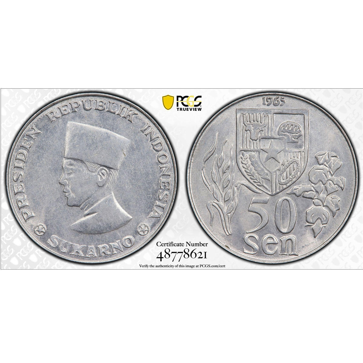 Indonesia Irian Barat 50 sen President Sukarno Km-Pn4 SP62 PCGS Al coin 1965