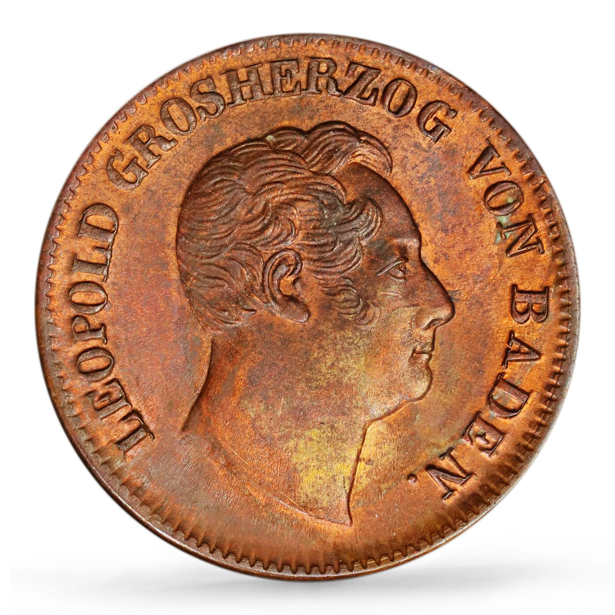Germany Baden 1 kreuzer Regular Coinage Duke Leopold MS63 PCGS copper coin 1852