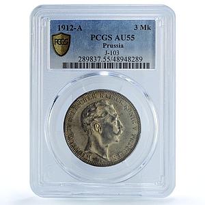 Germany Prussia 3 mark Regular Coinage Wilhelm II AU55 PCGS silver coin 1912