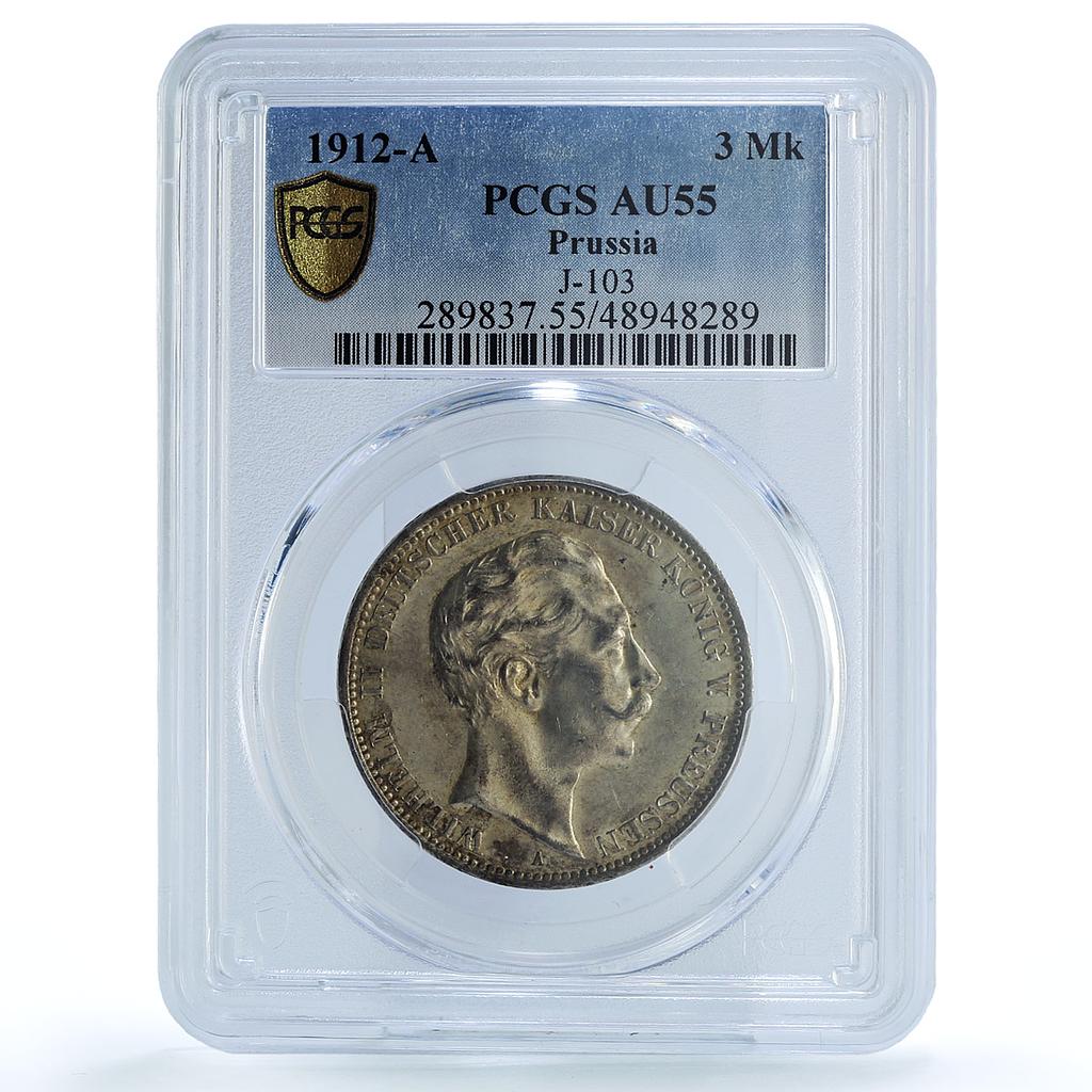 Germany Prussia 3 mark Regular Coinage Wilhelm II AU55 PCGS silver coin 1912 Germany Prussia 3 mark Regular Coinage Wilhelm II AU55 PCGS silver coin 1912