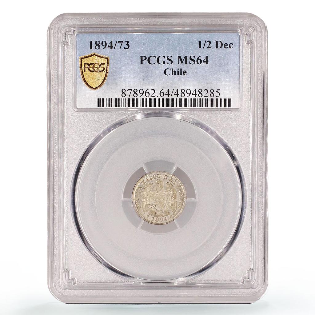 Chile 1/2 decimo Regular Coinage Condor Bird KM-137.3 MS64 PCGS silver coin 1894