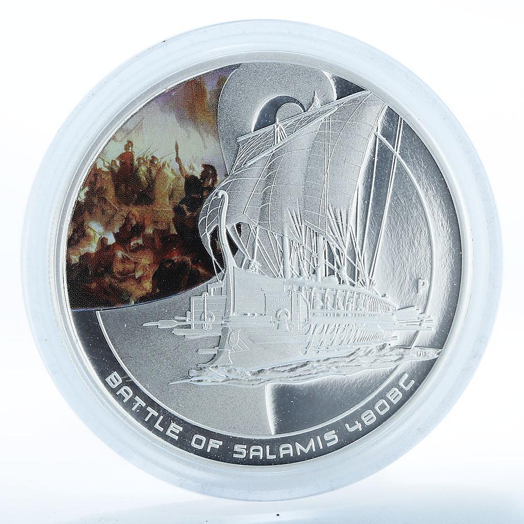 Cook Islands 1 dollar Famous Naval Battles Salamis Ship Clipper silver coin 2010