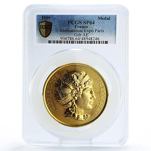 France Paris International Expo Gilt SP64 PCGS bronze token medal coin 1909