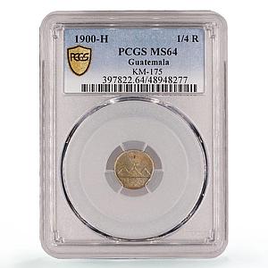 Guatemala 1/4 real Regular Coinage Radiant Sun KM-175 MS64 PCGS CuNi coin 1900