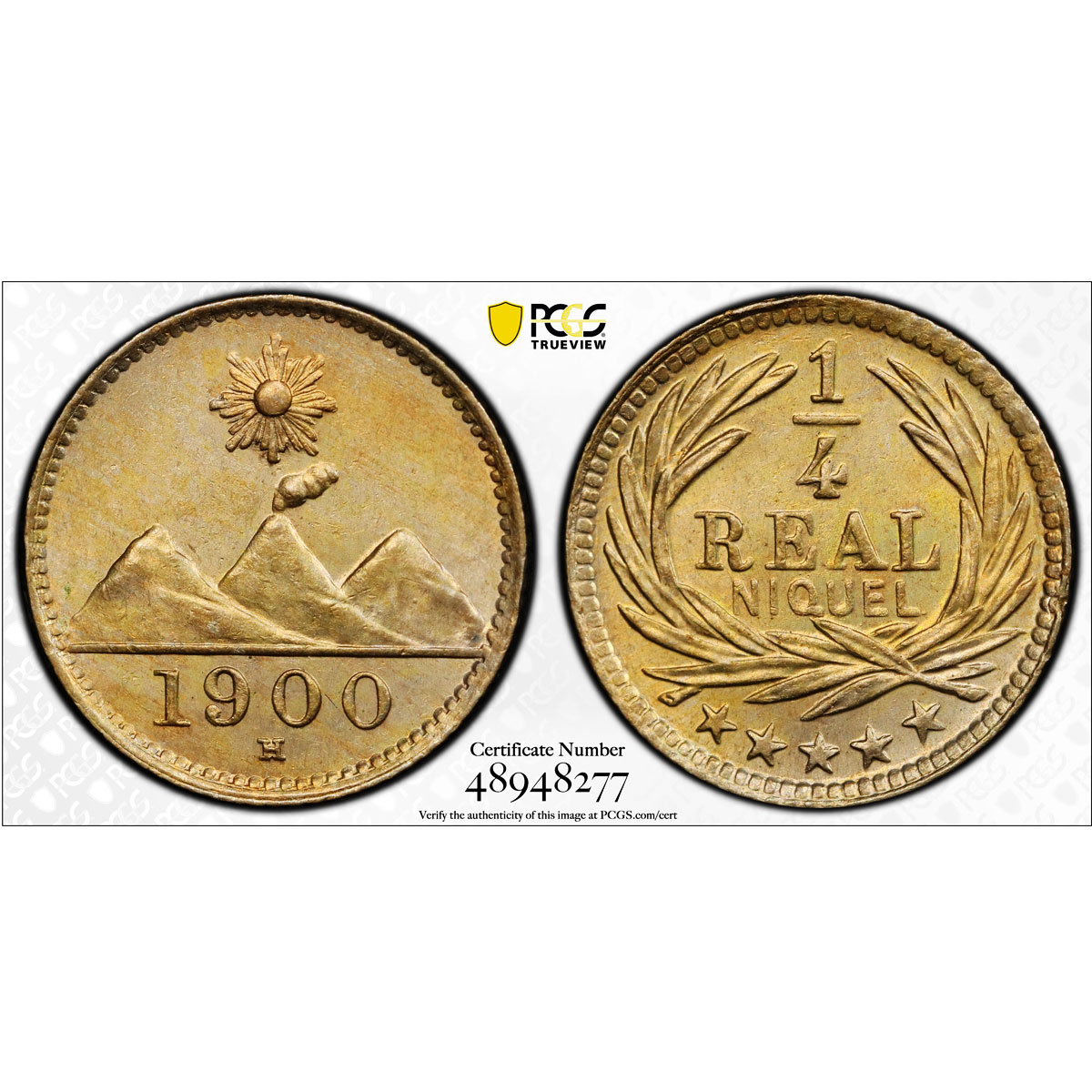 Guatemala 1/4 real Regular Coinage Radiant Sun KM-175 MS64 PCGS CuNi coin 1900