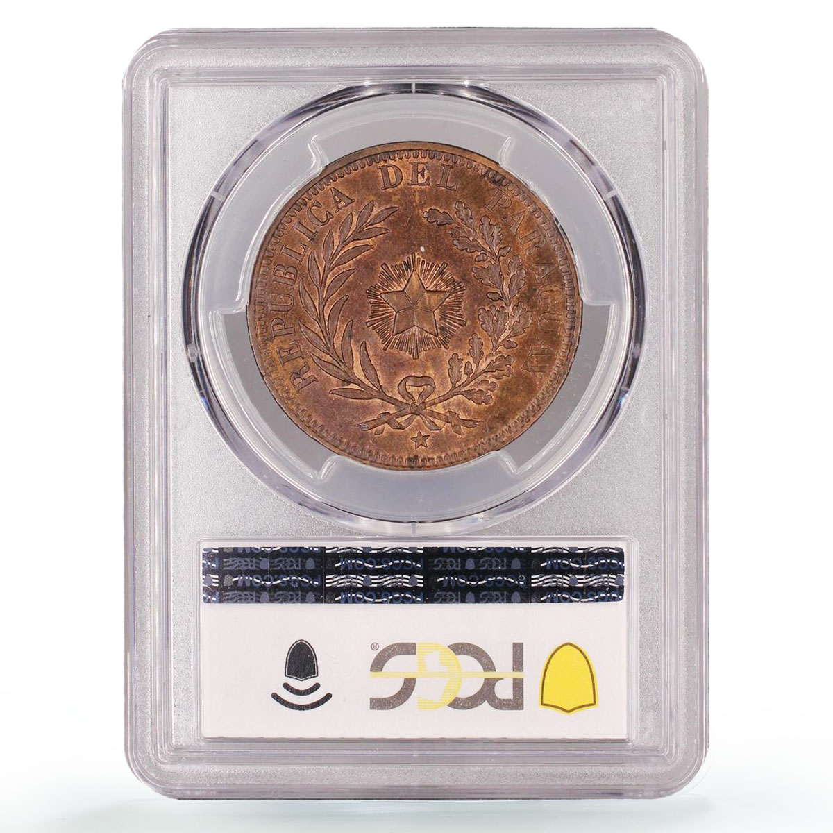 Paraguay 4 centesimos Regular Coinage Shaw Variety MS62 PCGS copper coin 1870