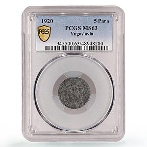 Yugoslavia 5 para Regular Coinage Petar I KM-1 MS63 PCGS zinc coin 1920