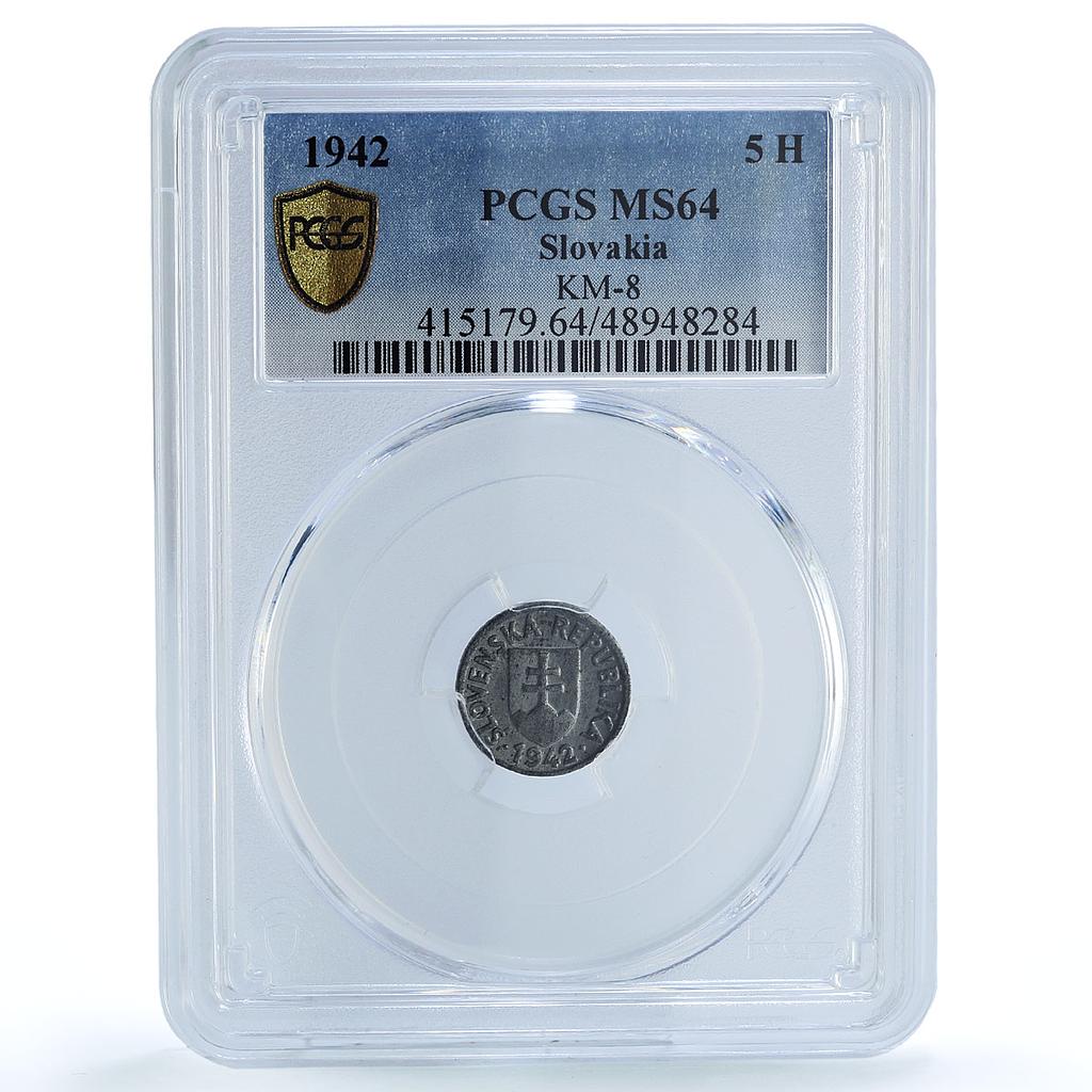 Slovakia 5 halierov Regular Coinage Coat of Arms KM-8 MS64 PCGS zinc coin 1942 Slovakia 5 halierov Regular Coinage Coat of Arms KM-8 MS64 PCGS zinc coin 1942