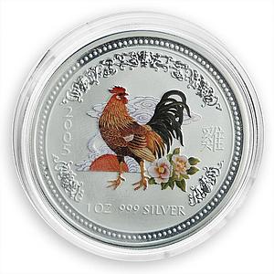 Australia 1 dollar Lunar Calendar I Year of the Rooster colored silver coin 2005