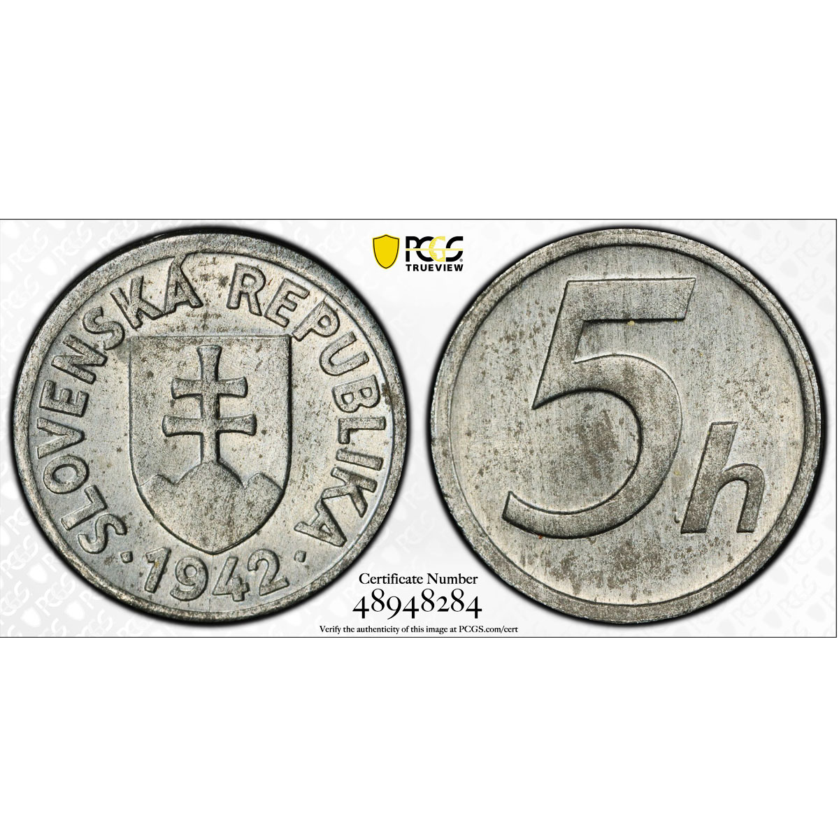 Slovakia 5 halierov Regular Coinage Coat of Arms KM-8 MS64 PCGS zinc coin 1942