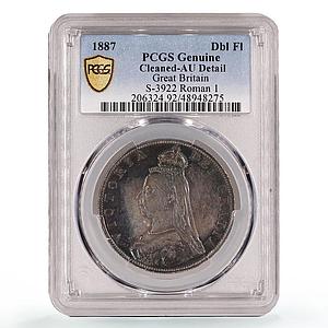 Great Britain 1 Double Florin Regular Coinage Roman 1 AU PCGS silver coin 1887