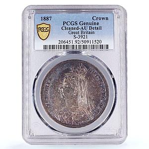 Great Britain 1 crown Queen Victoria St George KM-765 AU PCGS silver coin 1887