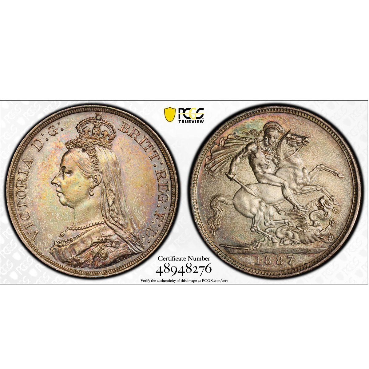 Great Britain 1 crown Queen Victoria St George KM-765 AU PCGS silver coin 1887