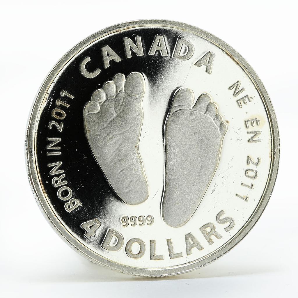 Canada 4 dollars Welcome to the World Pair of Baby Feet proof silver coin 2011