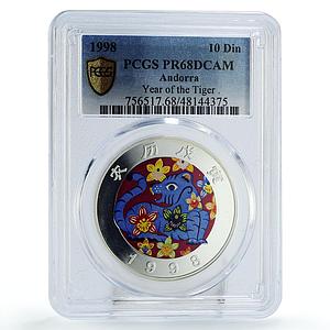 Andorra 10 diners Lunar Calendar Year of the Tiger PR68 PCGS silver coin 1998
